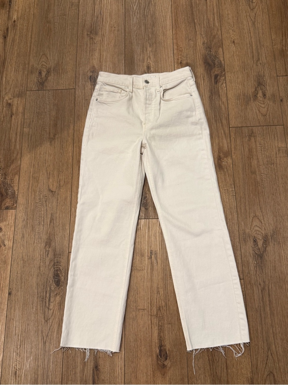 Frank & Eileen Monaghan Cream Straight-Leg Button Fly Jeans